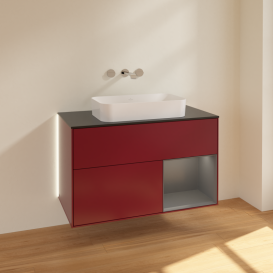 Тумба под раковину Villeroy & Boch Finion 100х50,1 см с подсветкой МДФ пион матовый лак/стекло черное матовое G662GKHB