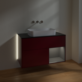 Тумба под раковину Villeroy & Boch Finion 100х50,1 см с подсветкой МДФ пион матовый лак/стекло черное матовое G662GKHB