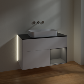 Тумба под раковину Villeroy & Boch Finion 100х50,1 см с подсветкой МДФ белый матовый лак/стекло черное матовое G662GKMT