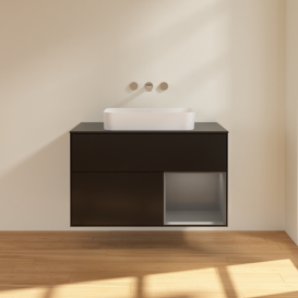 Тумба под раковину Villeroy & Boch Finion 100х50,1 см с подсветкой МДФ черный матовый лак/стекло черное матовое G662GKPD