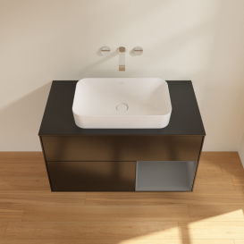 Тумба под раковину Villeroy & Boch Finion 100х50,1 см с подсветкой МДФ черный матовый лак/стекло черное матовое G662GKPD