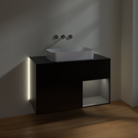 Тумба под раковину Villeroy & Boch Finion 100х50,1 см с подсветкой МДФ черный матовый лак/стекло черное матовое G662GKPD