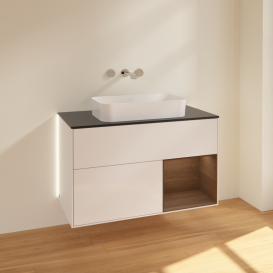 Тумба под раковину Villeroy & Boch Finion 100х50,1 см с подсветкой МДФ глянцевый белый лак/стекло черное матовое G662GNGF