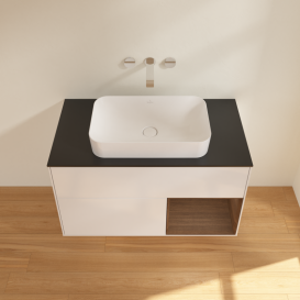 Тумба под раковину Villeroy & Boch Finion 100х50,1 см с подсветкой МДФ глянцевый белый лак/стекло черное матовое G662GNGF