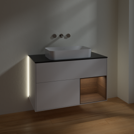 Тумба под раковину Villeroy & Boch Finion 100х50,1 см с подсветкой МДФ глянцевый белый лак/стекло черное матовое G662GNGF