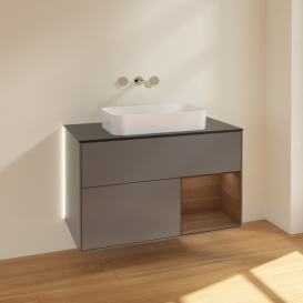 Тумба під раковину Villeroy & Boch Finion 100х50,1 см з підсвічуванням МДФ антрацит матовий лак/скло чорне матове G662GNGK