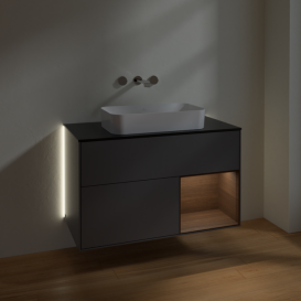 Тумба под раковину Villeroy & Boch Finion 100х50,1 см с подсветкой МДФ антрацит матовый лак/стекло черное матовое G662GNGK