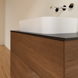 Тумба под раковину Villeroy & Boch Finion 100х50,1 см с подсветкой МДФ шпон грецкого ореха/стекло черное матовое G662GNGN