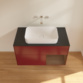 Тумба под раковину Villeroy & Boch Finion 100х50,1 см с подсветкой МДФ пион матовый лак/стекло черное матовое G662GNHB