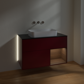 Тумба под раковину Villeroy & Boch Finion 100х50,1 см с подсветкой МДФ пион матовый лак/стекло черное матовое G662GNHB