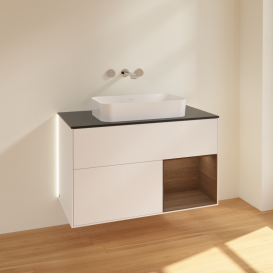 Тумба под раковину Villeroy & Boch Finion 100х50,1 см с подсветкой МДФ белый матовый лак/стекло черное матовое G662GNMT