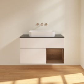 Тумба под раковину Villeroy & Boch Finion 100х50,1 см с подсветкой МДФ белый матовый лак/стекло черное матовое G662GNMT