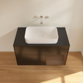 Тумба під раковину Villeroy & Boch Finion 100х50,1 см із підсвічуванням МДФ чорний матовий лак/скло чорне матове G662GNPD