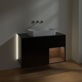 Тумба під раковину Villeroy & Boch Finion 100х50,1 см із підсвічуванням МДФ чорний матовий лак/скло чорне матове G662GNPD