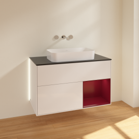 Тумба под раковину Villeroy & Boch Finion 100х50,1 см с подсветкой МДФ глянцевый белый лак/стекло черное матовое G662HBGF