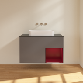 Тумба под раковину Villeroy & Boch Finion 100х50,1 см с подсветкой МДФ антрацит матовый лак/стекло черное матовое G662HBGK