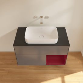 Тумба под раковину Villeroy & Boch Finion 100х50,1 см с подсветкой МДФ антрацит матовый лак/стекло черное матовое G662HBGK