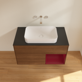 Тумба под раковину Villeroy & Boch Finion 100х50,1 см с подсветкой МДФ шпон грецкого ореха/стекло черное матовое G662HBGN