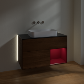 Тумба под раковину Villeroy & Boch Finion 100х50,1 см с подсветкой МДФ шпон грецкого ореха/стекло черное матовое G662HBGN