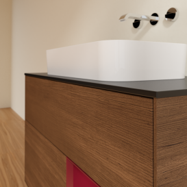 Тумба под раковину Villeroy & Boch Finion 100х50,1 см с подсветкой МДФ шпон грецкого ореха/стекло черное матовое G662HBGN