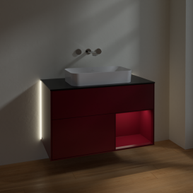 Тумба под раковину Villeroy & Boch Finion 100х50,1 см с подсветкой МДФ пион матовый лак/стекло черное матовое G662HBHB