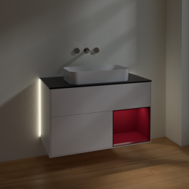 Тумба под раковину Villeroy & Boch Finion 100х50,1 см с подсветкой МДФ белый матовый лак/стекло черное матовое G662HBMT