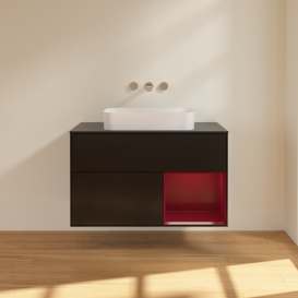 Тумба под раковину Villeroy & Boch Finion 100х50,1 см с подсветкой МДФ черный матовый лак/стекло черное матовое G662HBPD