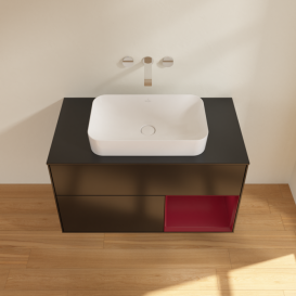 Тумба под раковину Villeroy & Boch Finion 100х50,1 см с подсветкой МДФ черный матовый лак/стекло черное матовое G662HBPD