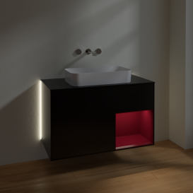 Тумба под раковину Villeroy & Boch Finion 100х50,1 см с подсветкой МДФ черный матовый лак/стекло черное матовое G662HBPD