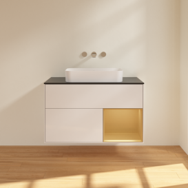 Тумба под раковину Villeroy & Boch Finion 100х50,1 см с подсветкой МДФ глянцевый белый лак/стекло черное матовое G662HFGF