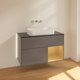 Тумба под раковину Villeroy & Boch Finion 100х50,1 см с подсветкой МДФ антрацит матовый лак/стекло черное матовое G662HFGK