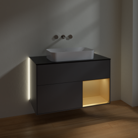 Тумба под раковину Villeroy & Boch Finion 100х50,1 см с подсветкой МДФ антрацит матовый лак/стекло черное матовое G662HFGK