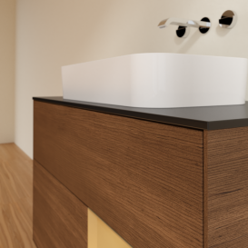 Тумба под раковину Villeroy & Boch Finion 100х50,1 см с подсветкой МДФ шпон грецкого ореха/стекло черное матовое G662HFGN