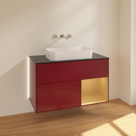 Тумба под раковину Villeroy & Boch Finion 100х50,1 см с подсветкой МДФ пион матовый лак/стекло черное матовое G662HFHB