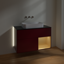 Тумба под раковину Villeroy & Boch Finion 100х50,1 см с подсветкой МДФ пион матовый лак/стекло черное матовое G662HFHB