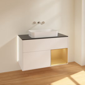 Тумба под раковину Villeroy & Boch Finion 100х50,1 см с подсветкой МДФ белый матовый лак/стекло черное матовое G662HFMT