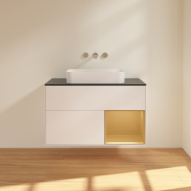 Тумба под раковину Villeroy & Boch Finion 100х50,1 см с подсветкой МДФ белый матовый лак/стекло черное матовое G662HFMT