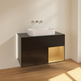 Тумба под раковину Villeroy & Boch Finion 100х50,1 см с подсветкой МДФ черный матовый лак/стекло черное матовое G662HFPD