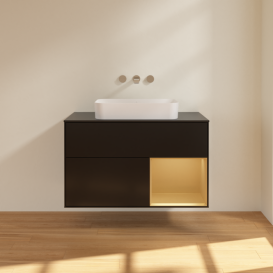 Тумба под раковину Villeroy & Boch Finion 100х50,1 см с подсветкой МДФ черный матовый лак/стекло черное матовое G662HFPD