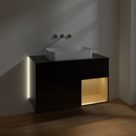 Тумба под раковину Villeroy & Boch Finion 100х50,1 см с подсветкой МДФ черный матовый лак/стекло черное матовое G662HFPD