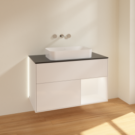Тумба под раковину Villeroy & Boch Finion 100х50,1 см с подсветкой МДФ глянцевый белый лак/стекло черное матовое G662MTGF