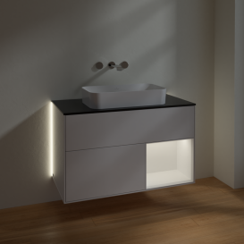 Тумба под раковину Villeroy & Boch Finion 100х50,1 см с подсветкой МДФ глянцевый белый лак/стекло черное матовое G662MTGF