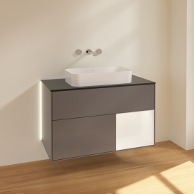 Тумба под раковину Villeroy & Boch Finion 100х50,1 см с подсветкой МДФ антрацит матовый лак/стекло черное матовое G662MTGK