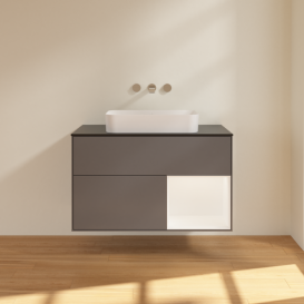 Тумба под раковину Villeroy & Boch Finion 100х50,1 см с подсветкой МДФ антрацит матовый лак/стекло черное матовое G662MTGK