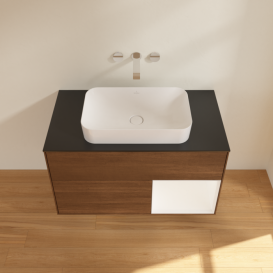 Тумба под раковину Villeroy & Boch Finion 100х50,1 см с подсветкой МДФ шпон грецкого ореха/стекло черное матовое G662MTGN