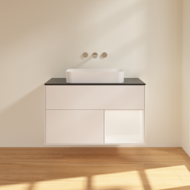 Тумба под раковину Villeroy & Boch Finion 100х50,1 см с подсветкой МДФ белый матовый лак/стекло черное матовое G662MTMT