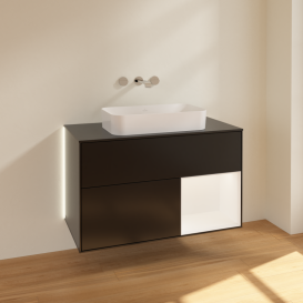 Тумба под раковину Villeroy & Boch Finion 100х50,1 см с подсветкой МДФ черный матовый лак/стекло черное матовое G662MTPD