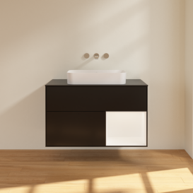 Тумба под раковину Villeroy & Boch Finion 100х50,1 см с подсветкой МДФ черный матовый лак/стекло черное матовое G662MTPD