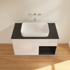 Тумба под раковину Villeroy & Boch Finion 100х50,1 см с подсветкой МДФ глянцевый белый лак/стекло черное матовое G662PDGF