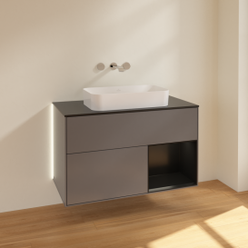 Тумба под раковину Villeroy & Boch Finion 100х50,1 см с подсветкой МДФ антрацит матовый лак/стекло черное матовое G662PDGK